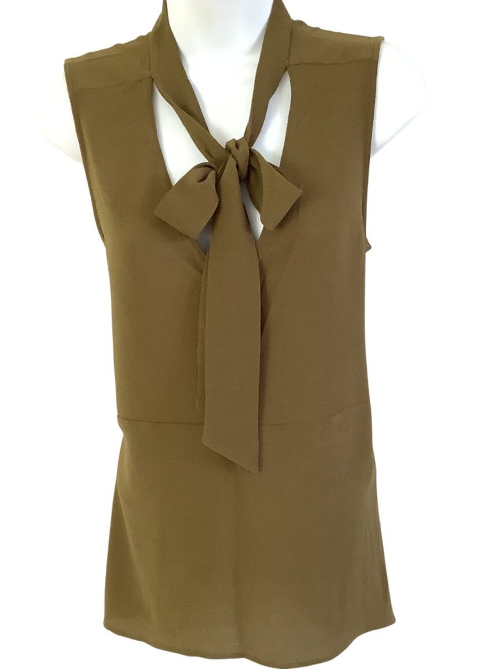 Harve Benard Sleeveless Bow Tie Blouse Olive Green Size-M